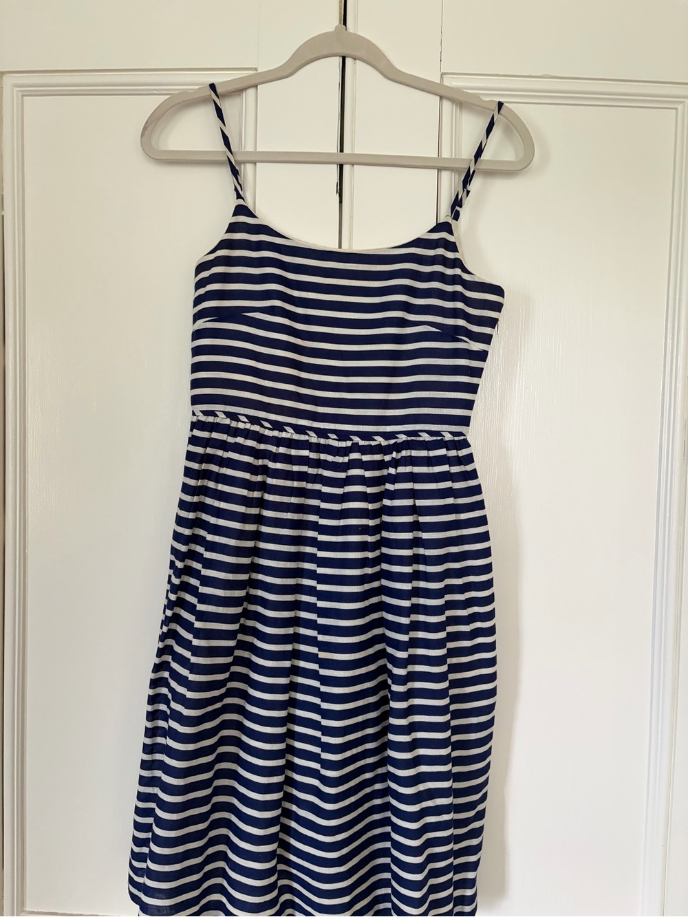 J. Crew Navy and White Striped Spaghetti Strap Dress